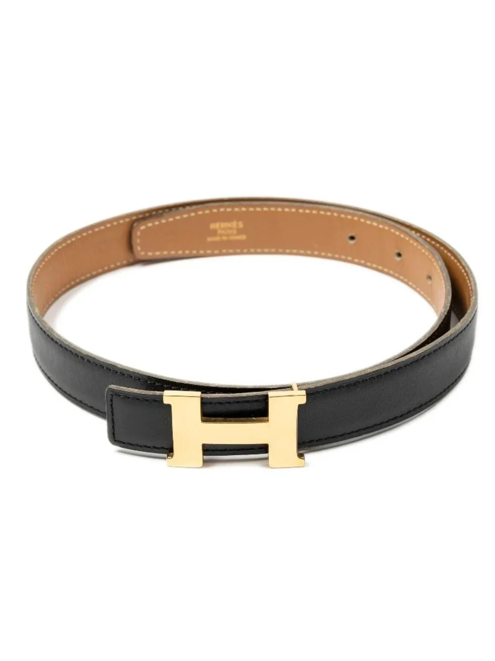 Hermes Constance Belt 32 Black Tongue Box Leather